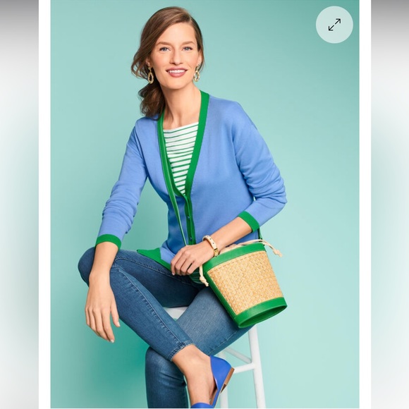 Talbots Handbags - •nwt Talbots Rattan Basket Bag Green Drawstring Picnic Summer Women